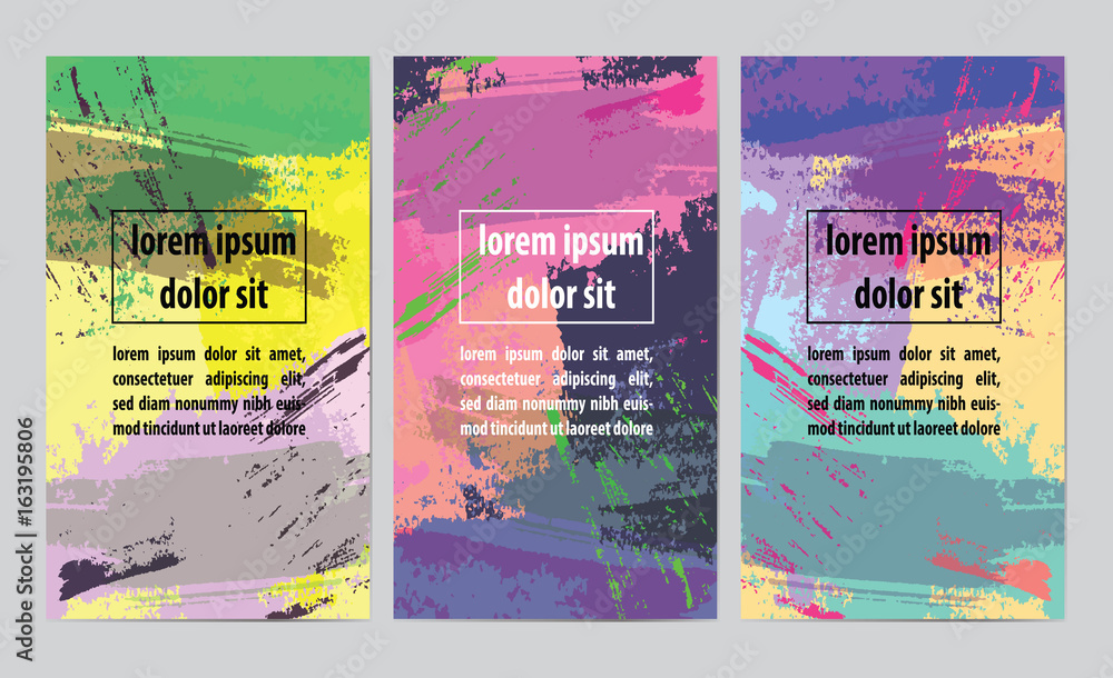 Poster set of three vector hand drawn abstract designs. cool painted vector backgrounds. set of vertical ha