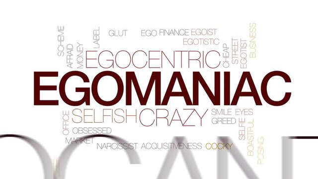 Egomaniac word cloud, text design animation. Kinetic typography.