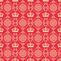 Asian red background. Chinese and Japanese style. Vector seamless pattern