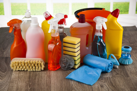 Group of assorted cleaning and window background