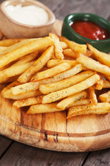 French fries with ketchup and mayonnaise