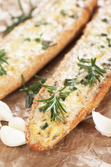 Garlic bread with butter and rosemary