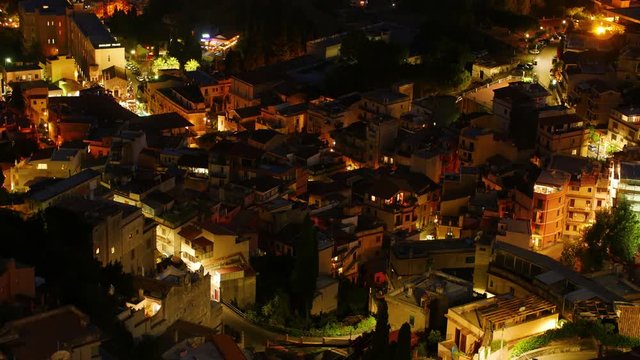 Aerial Time Lapse - Taormina, Italian Town (Day to Night Long Exposure)