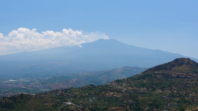 Mount Etna, Active Volcano - Sicily, Italy Landscape Panning Shot