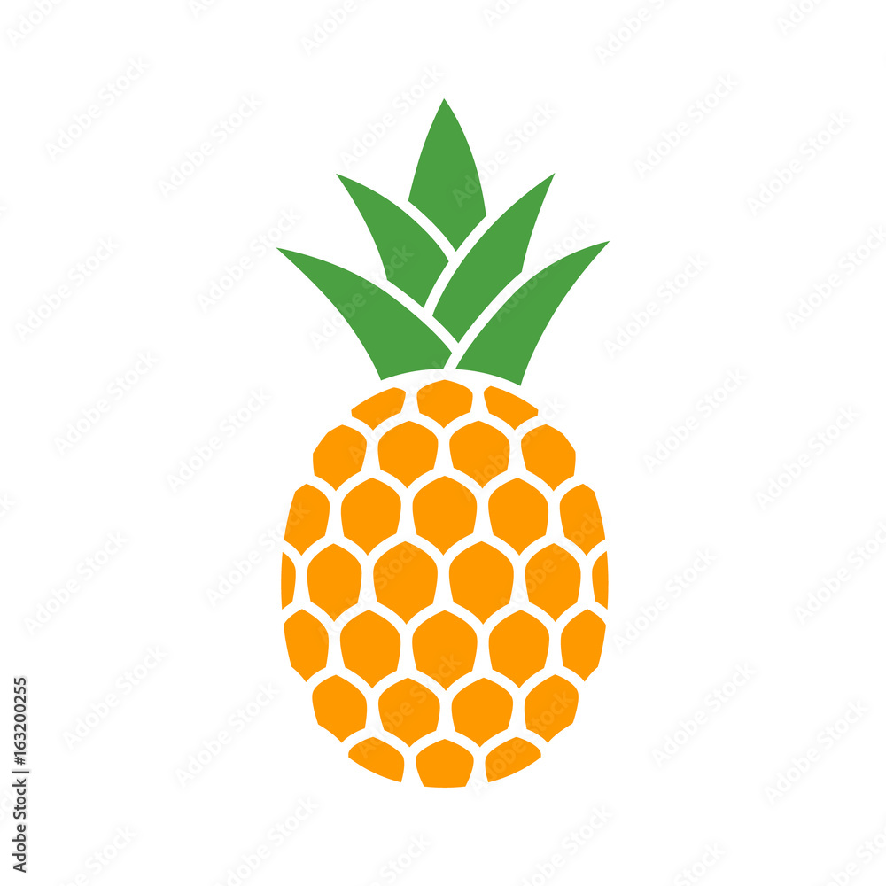 Wall mural pineapple tropical fruit with leaves flat color vector icon for food apps and websites - Wall murals