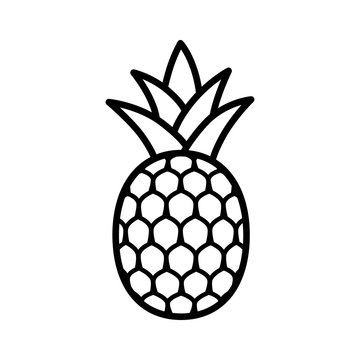 Pineapple tropical fruit with leaves line art vector icon for food apps and websites