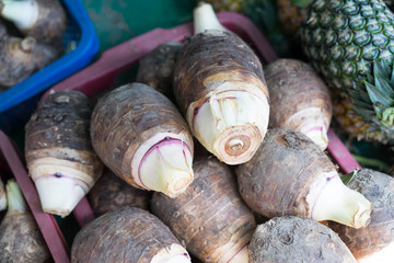 Fototapeta premium Taro Fresh vegetable market in Thailand