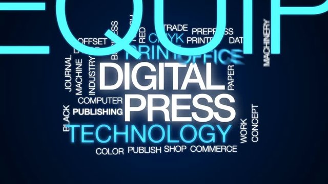 Digital press animated word cloud, text design animation.