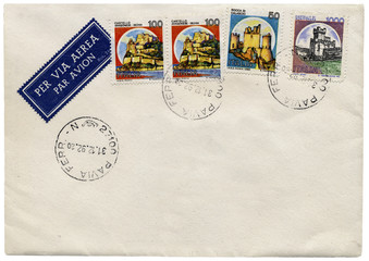 Envelope with Castles of Italy on Italian Postage Stamps