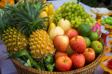 Naklejka na ściany i meble Colorful fruits and Mixed fruits background.
