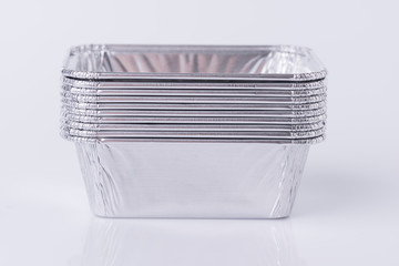 Aluminum foil tray on white