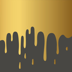 Golden  paint flowing down on black background vector illustration