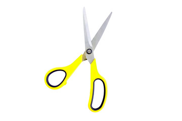 A pair of scissors with plastic handles