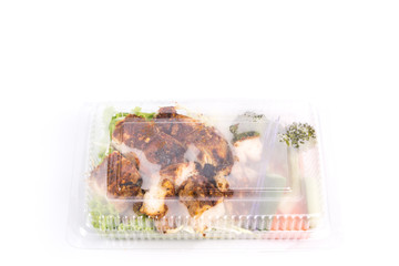 Grilled chicken breast with thai spicy sauce and vegetable