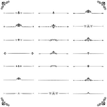 Vintage set of vector decorative elements. Horizontal separators in the frame. Collection of different ornaments. Classic pattern. Set of vintage patterns
