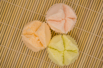 Top view colorful Thai steamed cupcake