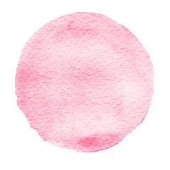 Pink watercolor circle. Watercolour stain on white background.