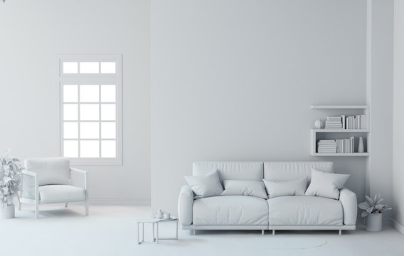 white  interior design background 3D rendering living room.