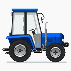 Side View Blue Farm Tractor Vector Illustration for Artwork Element of Vehicle or Agriculture Related Design