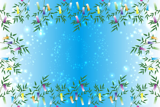 背景素材壁紙 七夕飾り 祭り 伝統 短冊 笹の葉 初夏 星屑 天の川 Stock Vector Adobe Stock