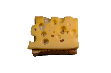 Piece of cheese on the toast isolated on a white background