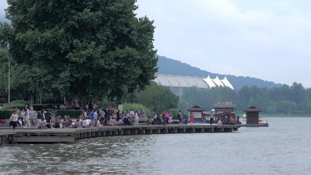 Nanjing，China july 2017,Nanjing landmark  xuanwu lake，many people