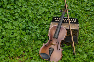 .Violin with accordion Put on the lawn Wait for the party tonight