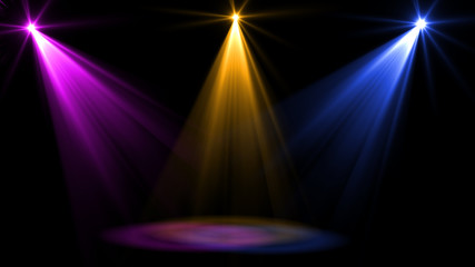 Fototapeta premium abstract of empty stage with colorful spotlights or Several bright projectors for scene lighting effects . can be used for display or montage your products