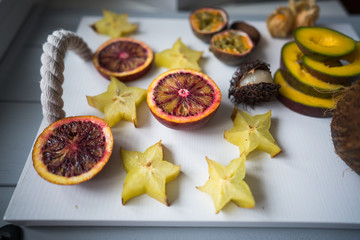 Exotic fruit platter.