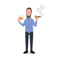 smoking guy with drink flat illustration