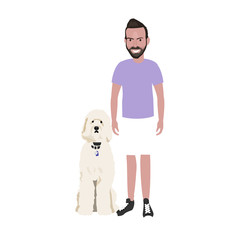 man and his dog flat illustration