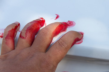  Hand with blood pouring  put on cars