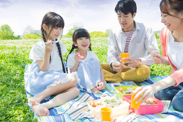 ピクニックをする家族