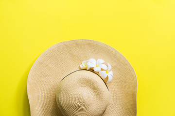 Straw Beach Pair Outfit Straw Woman's Hat Yellow