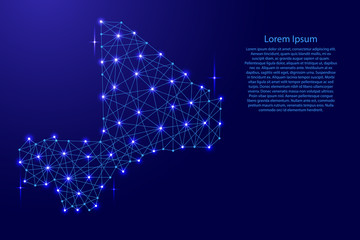Map of Mali from polygonal blue lines and glowing stars vector illustration