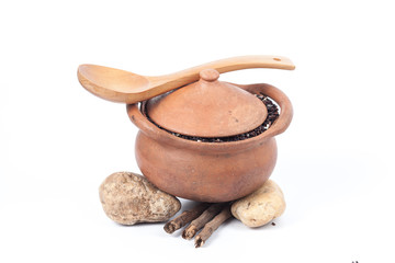 Organic rice in clay pot