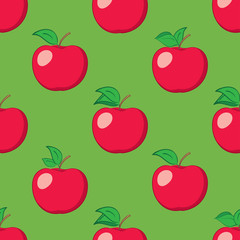 green seamless background with red apples - vector pattern
