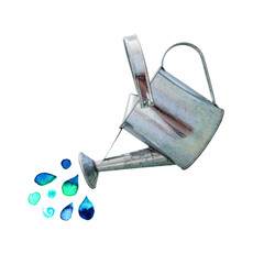 Old watering can with watercolor water drops © laplateresca