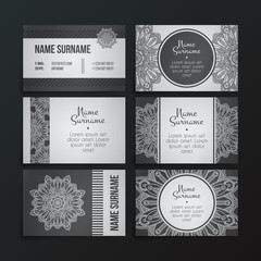 Set of vector design templates. Business card with floral circle ornament.