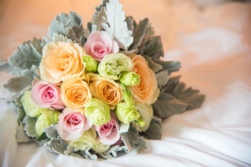 Wedding Bouquet Beautiful on white bed