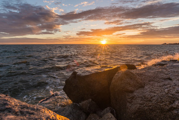 Beautiful Golden hour sunset sky over the sea at the beach,Thailand. sunset sky at the beach for background.