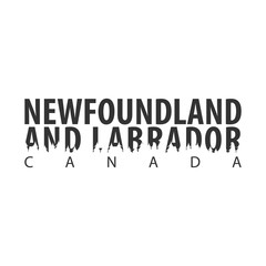 Newfoundland and Labrador. Canada. Text or labels with silhouette of forest.