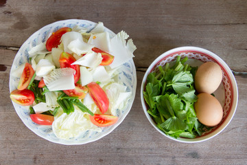 Ingredients for sauteed vegetables in a dish