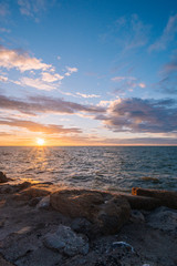 Beautiful Golden hour sunset sky over the sea at the beach,Thailand. sunset sky at the beach for background.