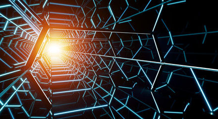 Dark futuristic spaceship corridor 3D rendering © sdecoret