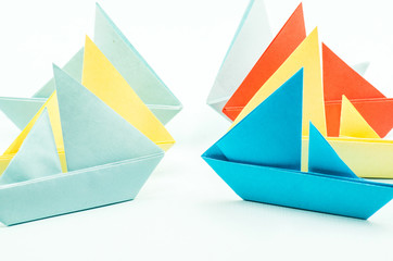 colorful paper origami boats or ships