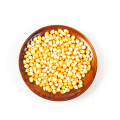 Organic corn seed with  in wood bowl