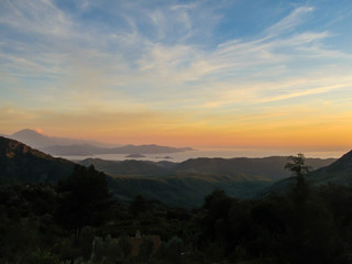 Sunset view from the mountains in Gocek, Turkey - beach town of Fethiye below