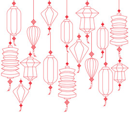 Chinese paper lanterns for mid autumn festival on a white background