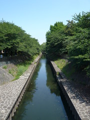 郊外の川と遊歩道